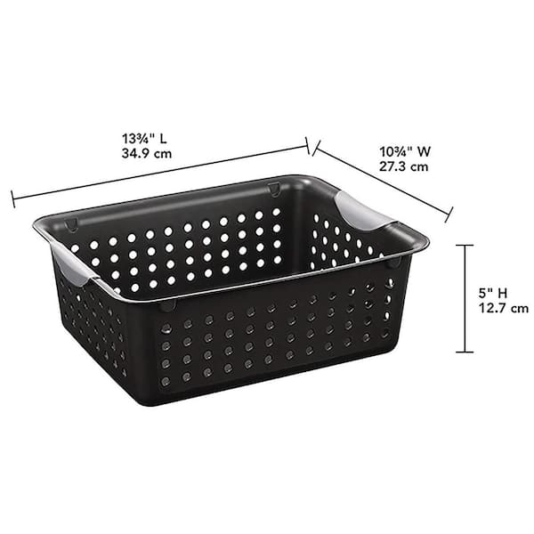 Sterilite Medium Ultra Indoor Home Plastic Storage Organizer Basket  Container with Contoured Handles for Cabinets, Shelves, Black (18 Pack)