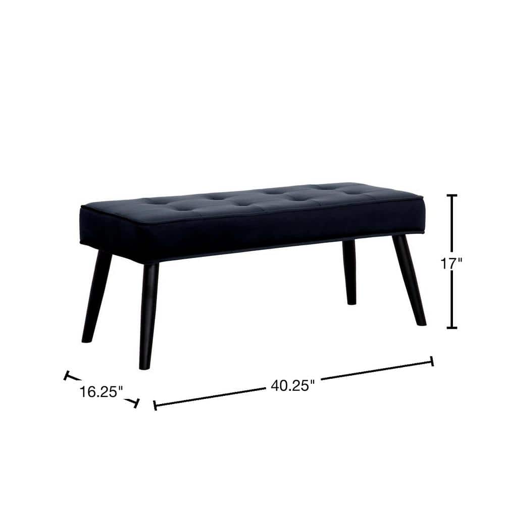 Navy Blue Velvet Tufted Upholstered Bench with Wood Legs