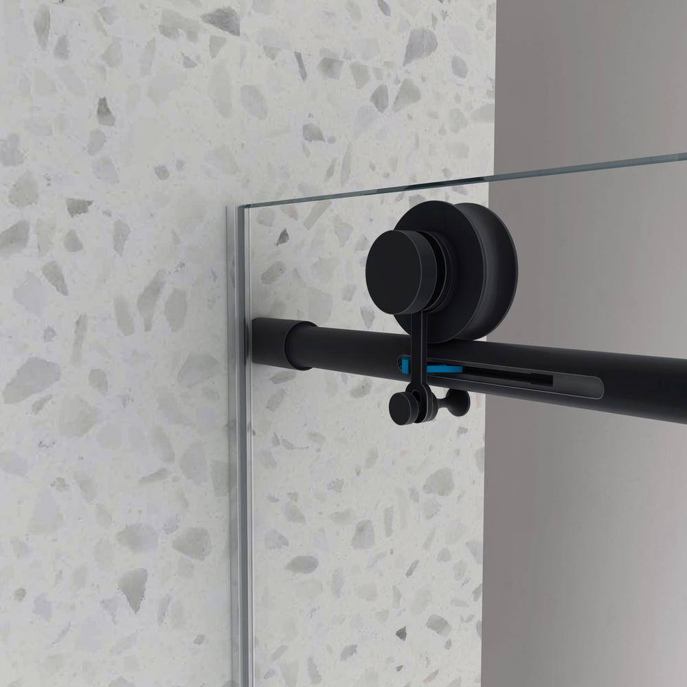 60" Matte Black Frameless Sliding Shower Door with Clear Glass