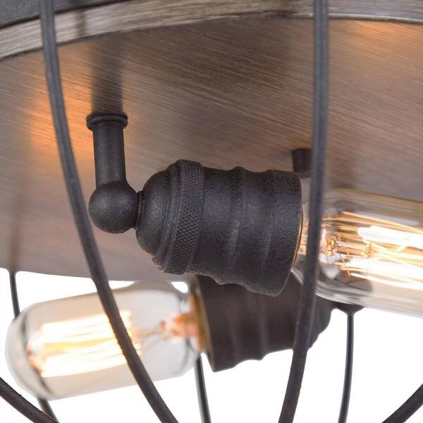 LNC 14.5 in. 2-Light Black Industrial Cage Flush Mount with LNC 14.5 in. 2-Light Black Industrial Cage Flush Mount with