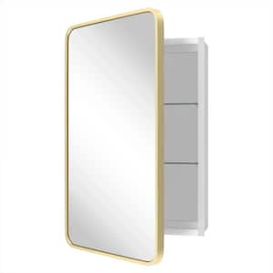 24 in. W x36 in. H Round Corner Rectangular Gold Aluminum Alloy Framed Medicine Cabinet with Mirror for Bathroom Decor