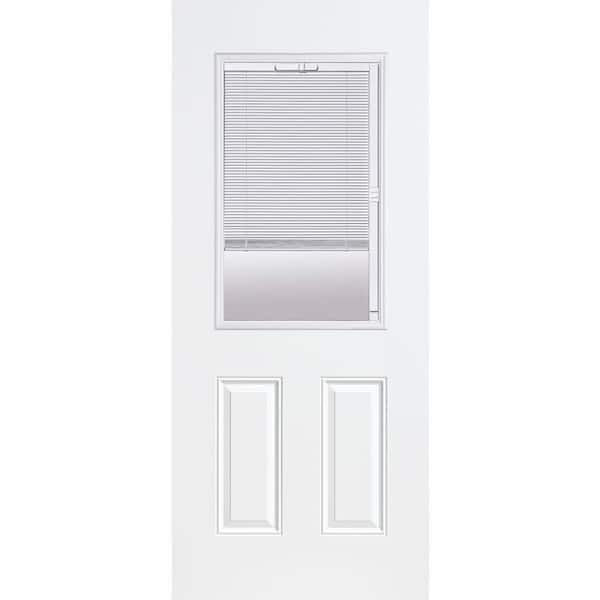 Masonite 32 in. x 80 in. Premium 1/2 Lite Mini Blind Primed Steel Prehung Front Door with No Brickmold