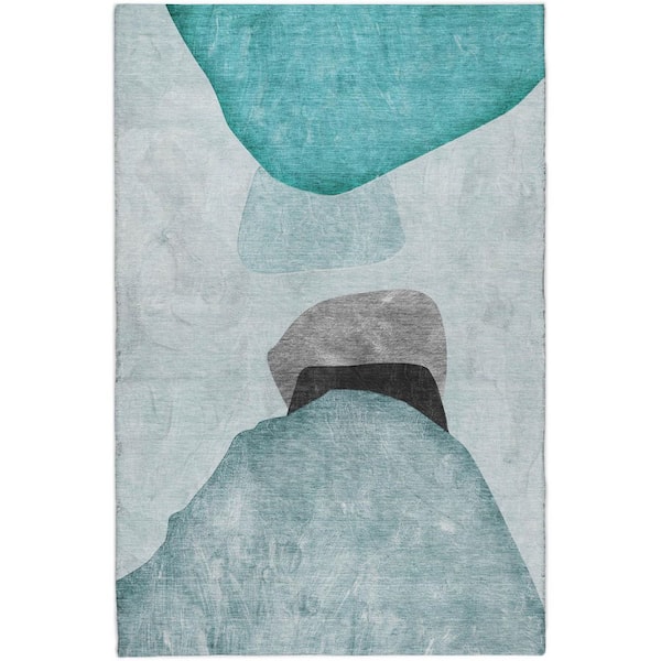 Dream Shag Premium Machine Washable Abstract ADS547 Teal 5 ft. x 7 ft. 6 in. Area Rug