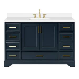 Stafford 55 in. W x 22 in. D x 36 in. H Single Sink Freestanding Bath Vanity in Midnight Blue with Pure White Quartz Top
