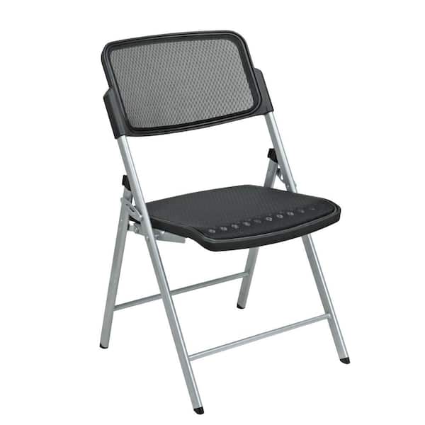 Office Star Products Black/Silver Plastic Seat Stackable Folding Chair (Set of 2)