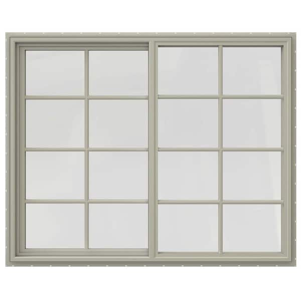 JELD-WEN 59.5 in. x 47.5 in. V-4500 Series Desert Sand Vinyl Right-Handed Sliding Window with Colonial Grids/Grilles