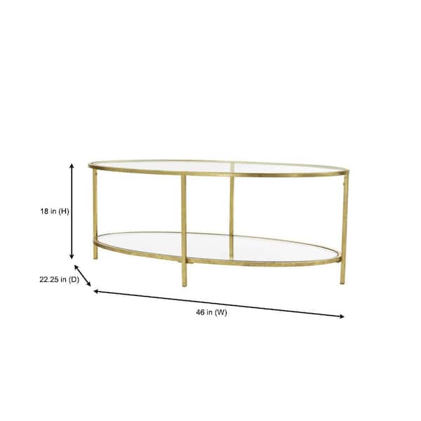Bella Large Oval Gold Metal and Glass Coffee Table with Shelf (46 in. W x 18 in. H