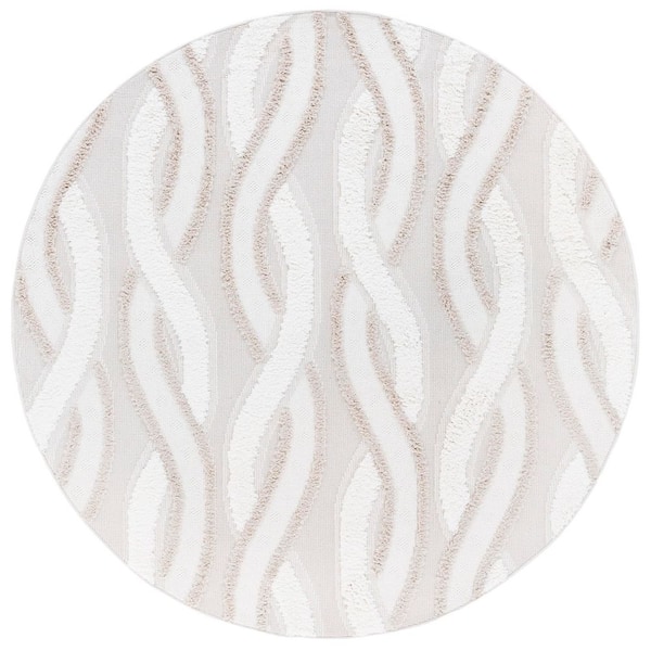 Trends 7 ft. x 7 ft. Beige/Ivory High-Low Swirl Round Area Rug
