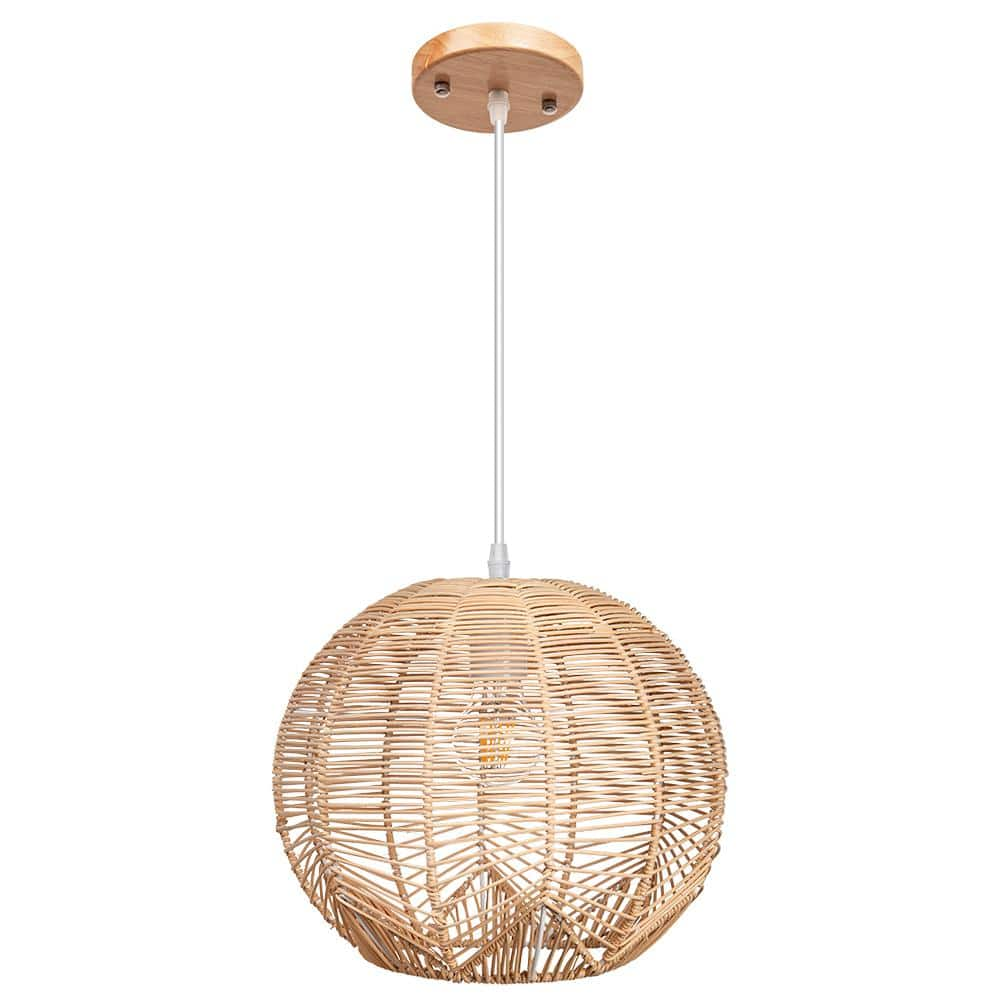 ARTURESTHOME 15.74 in. 1-Light Handmade Rattan Pendant Light Globe ...