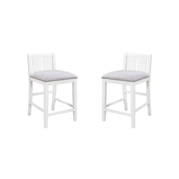 Benjara 25 in. White and Cream Low Back Wood Frame Bar Stool with Fabric Seat (Set of 2)