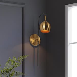 1-Light Modern Brass Wall Sconce, Industrial Black Wall Light, Light Fixtures with Adjustable Globe Metal Shade