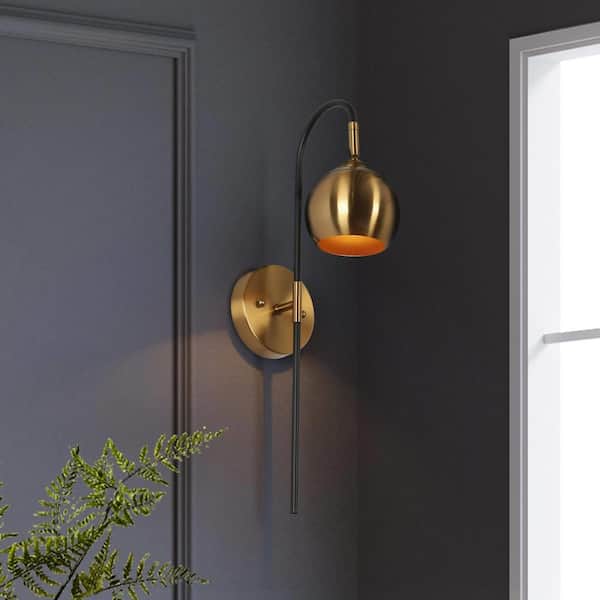 Zevni 1-Light Modern Brass Wall Sconce, Industrial Black Wall Light, Light Fixtures with Adjustable Globe Metal Shade