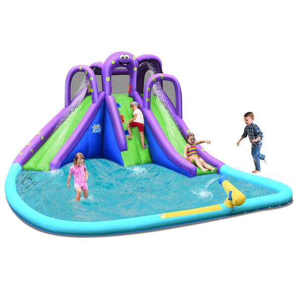 Costway Multi-Color Inflatable Water Park Octopus Bounce House 2-Slides Climbing Wall without Blower