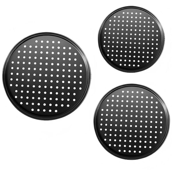 3-Pack Pizza Pan Set, Carbon Steel Pizza Pan with Holes, for Oven Baking Supplies & Home, Kitchen, 9/10/12 in.
