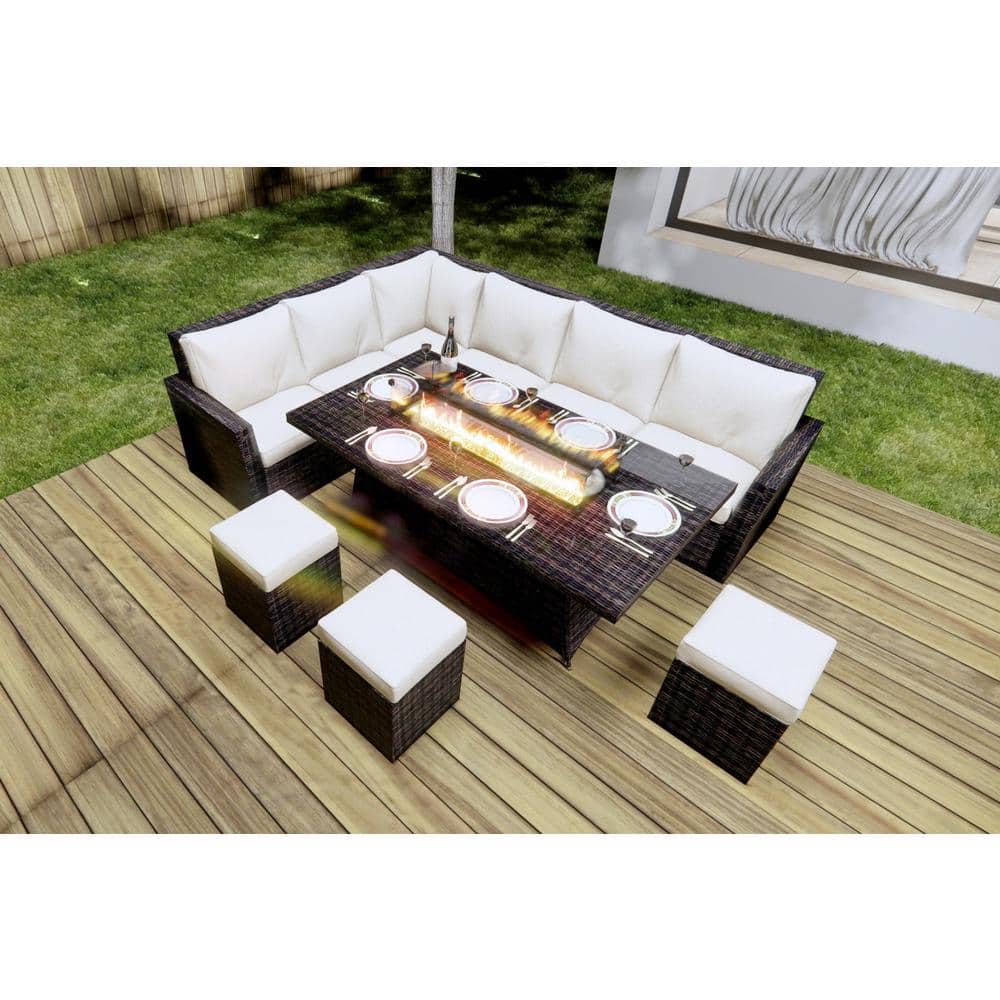 Amy 8-Piece Wicker Patio Fire Pit Conversation Sofa Set with Beige Cushions price history on PriceWatchPro