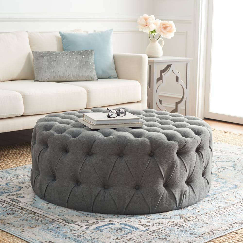 Charlene Gray Tufted Round Cocktail Ottoman