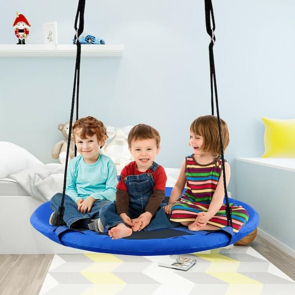Blue Galvanized Steel Kids Hanging Chair Swing Tent Set Swing Set