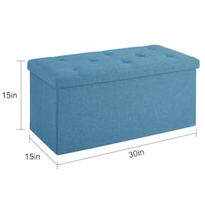 Ottoman Bench, Storage Chest, Linen Fabric Foot Rest Stool, 110L Storage Footstools, Blue Folding Storage Ottoman