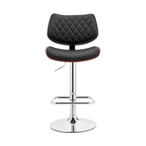 45 in. Black Faux Leather Walnut and Iron Swivel Adjustable Height Bar Chair