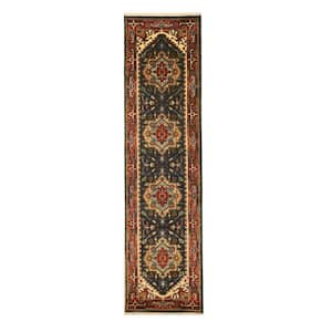 Serapi Navy 2 ft. 7 in. x 8 ft. Hand Knotted Wool Traditional Area Rug
