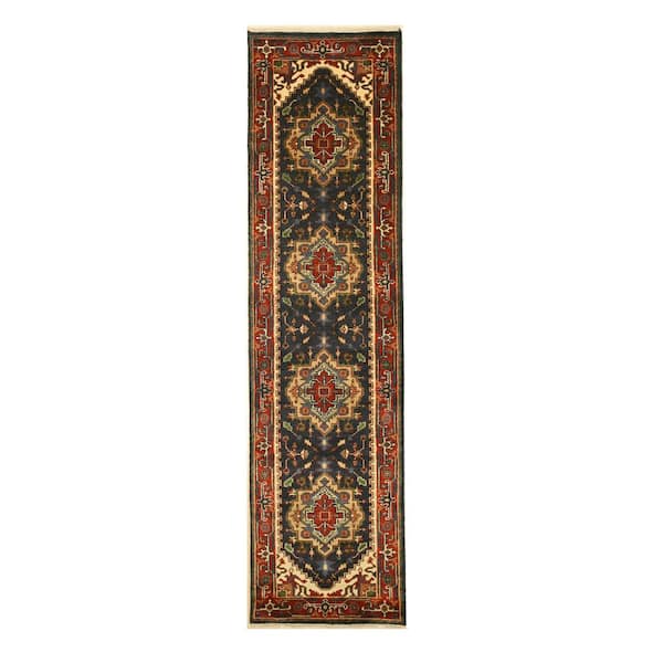 EORC Serapi Navy 2 ft. 7 in. x 8 ft. Hand Knotted Wool Traditional Area Rug