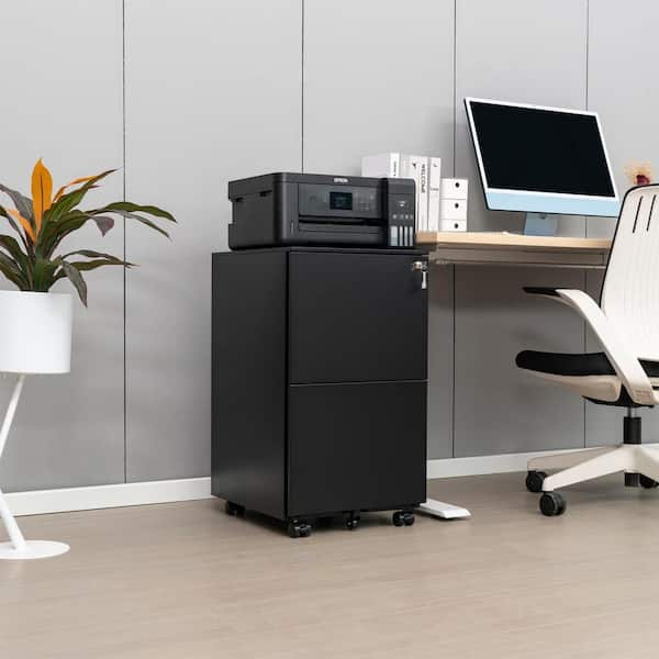 2-Drawer Black 27.3 in. H x 15.4 in.W x 17.7 in. D Metal Mobile Vertical File Cabinet Under Desk with Lockable Drawes