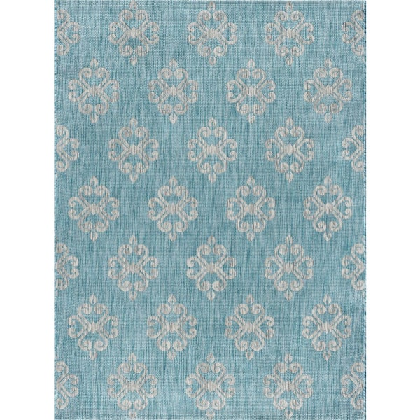 Veranda Geometric Aqua 8 ft. x 10 ft. Indoor/Outdoor Area Rug