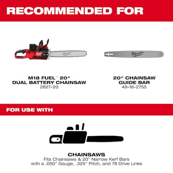 20 in. Chainsaw Bar Guide with 325 in. Pitch, and .050 in. Gauge