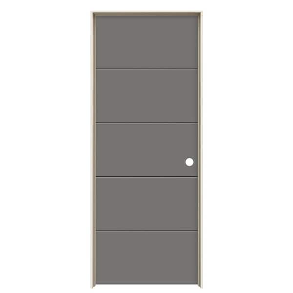 30 in. x 80 in. Left-Hand 5-Panel Solid Core Gray Pearl Painted Composite Single Prehung Interior Door