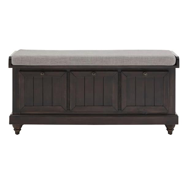 HomeSullivan 19 in. x 16 in. Antique Black Storage Bench With Linen Seat Cushion