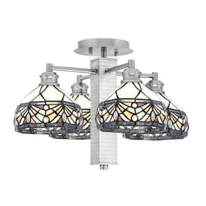 Albany 18.25 in. 4-Light Brushed Nickel Semi-Flush with Kaleidoscope Art Glass Shades