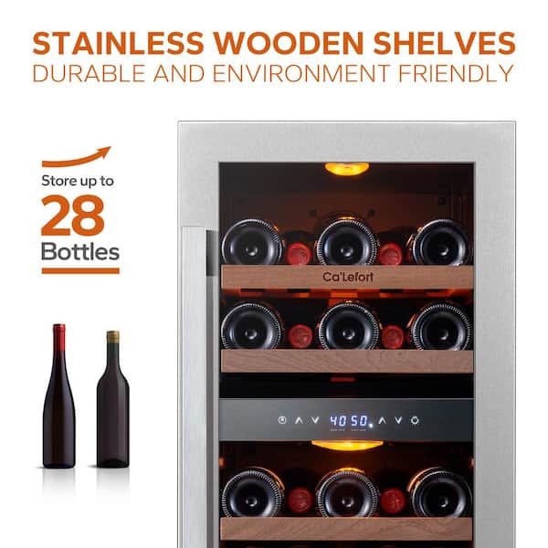 3.0 Cu.ft 15" Dual Zone 28-Bottles Built-In Wine Cooler Refrigerator Fast Cooling Compressor Fridge 5 Removable Shelves