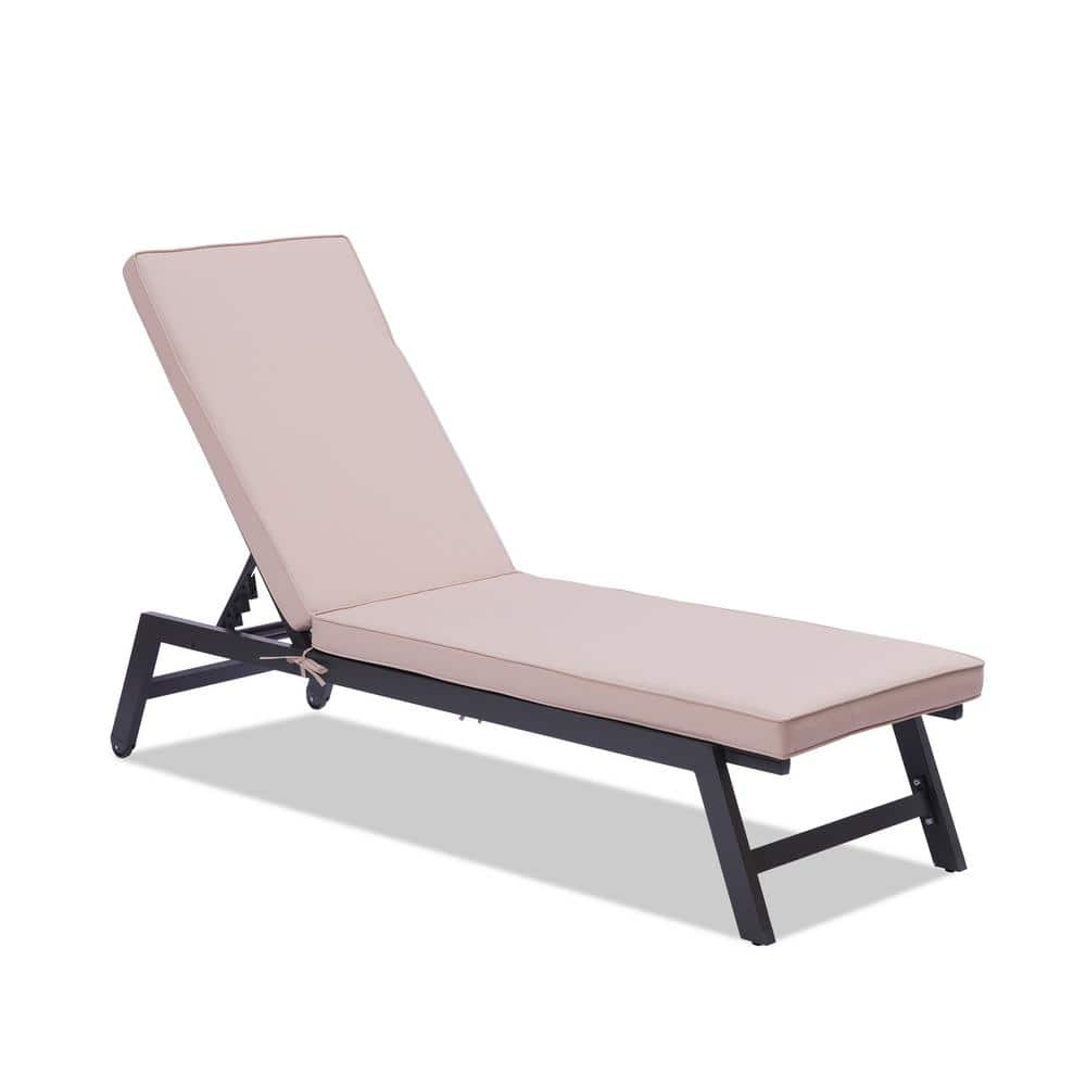 5-Position Adjustable Aluminum Outdoor Chaise Lounge Chair with Khaki Cushi