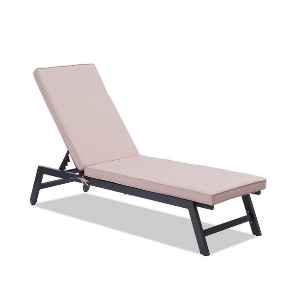Unbranded 5-Position Adjustable Aluminum Outdoor Chaise Lounge Chair with Khaki Cushions