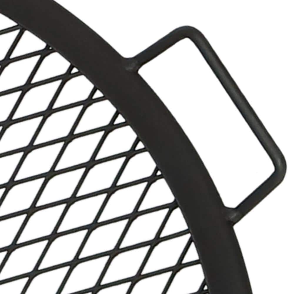 24-Inch Round Black Steel Fire Pit Cooking Grate with Handles