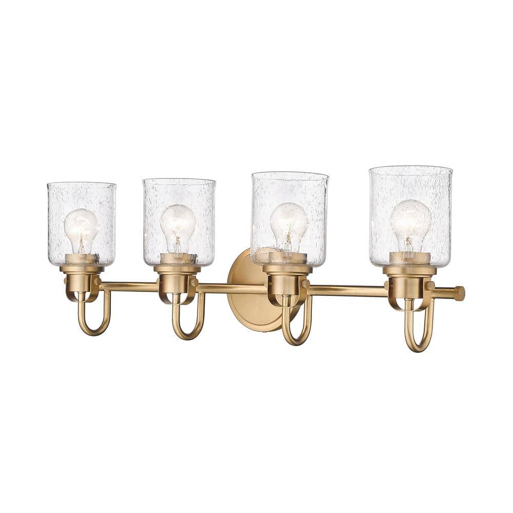 Kinsley 28 in. 4-Light Heirloom Gold Vanity-Light with Clear Seeded Glass S