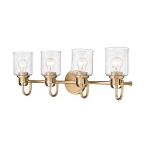 Kinsley 28 in. 4-Light Heirloom Gold Vanity-Light with Clear Seeded Glass Shades