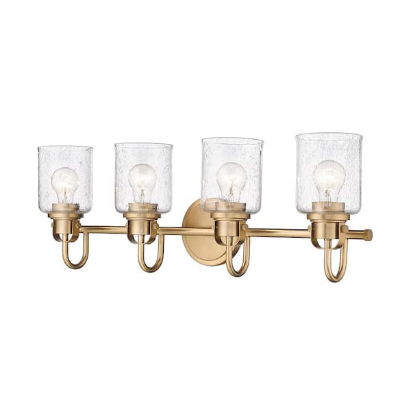 Kinsley 28 in. 4-Light Heirloom Gold Vanity-Light with Clear Seeded ...
