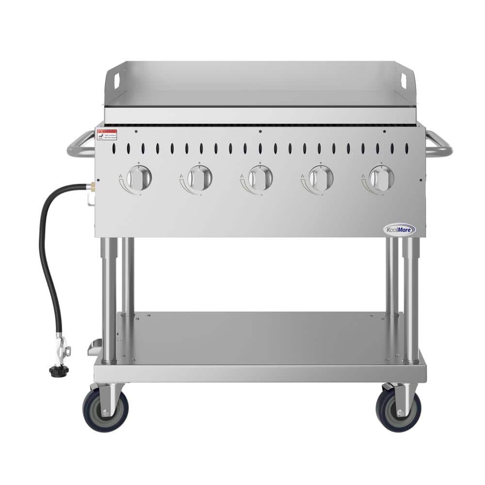 36 in. 5-Burner Commercial Outdoor Propane Grill with Griddle in Stainless-Steel, ETL Listed