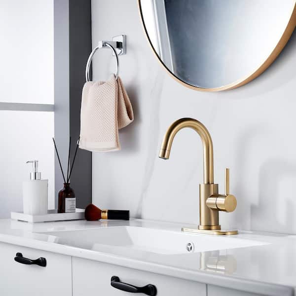 Single Handle Utility Faucet With Swing Spout Deck Plate Included in Brushed Gold