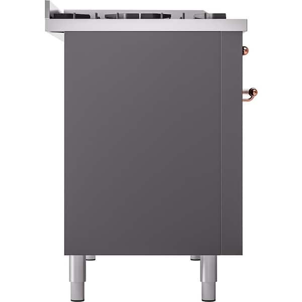 Nostalgie II 48 in. Dual Fuel Natural Gas Range with 8-Burnerss, Griddle, Brass Trim in Graphite Matte