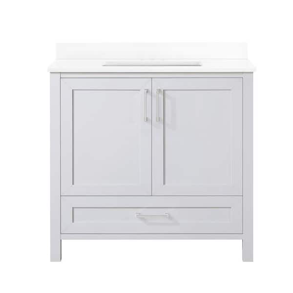 Moorside 36 in. Single Sink Dove Gray Bath Vanity with White Engineered Stone Top (Assembled)
