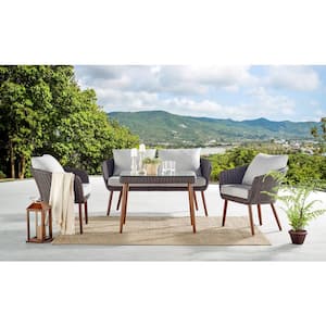 Athens Brown 4-Piece All-Weather Wicker Outdoor Conversation Set with Light Gray Cushions