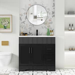 36 in. W. x 18 in. D x 34 in. H Single Sink Freestanding Bath Vanity in Black with White Ceramic Top Drain Faucet Set