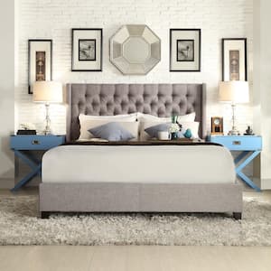 Gray Wingback Button Tufted Bed