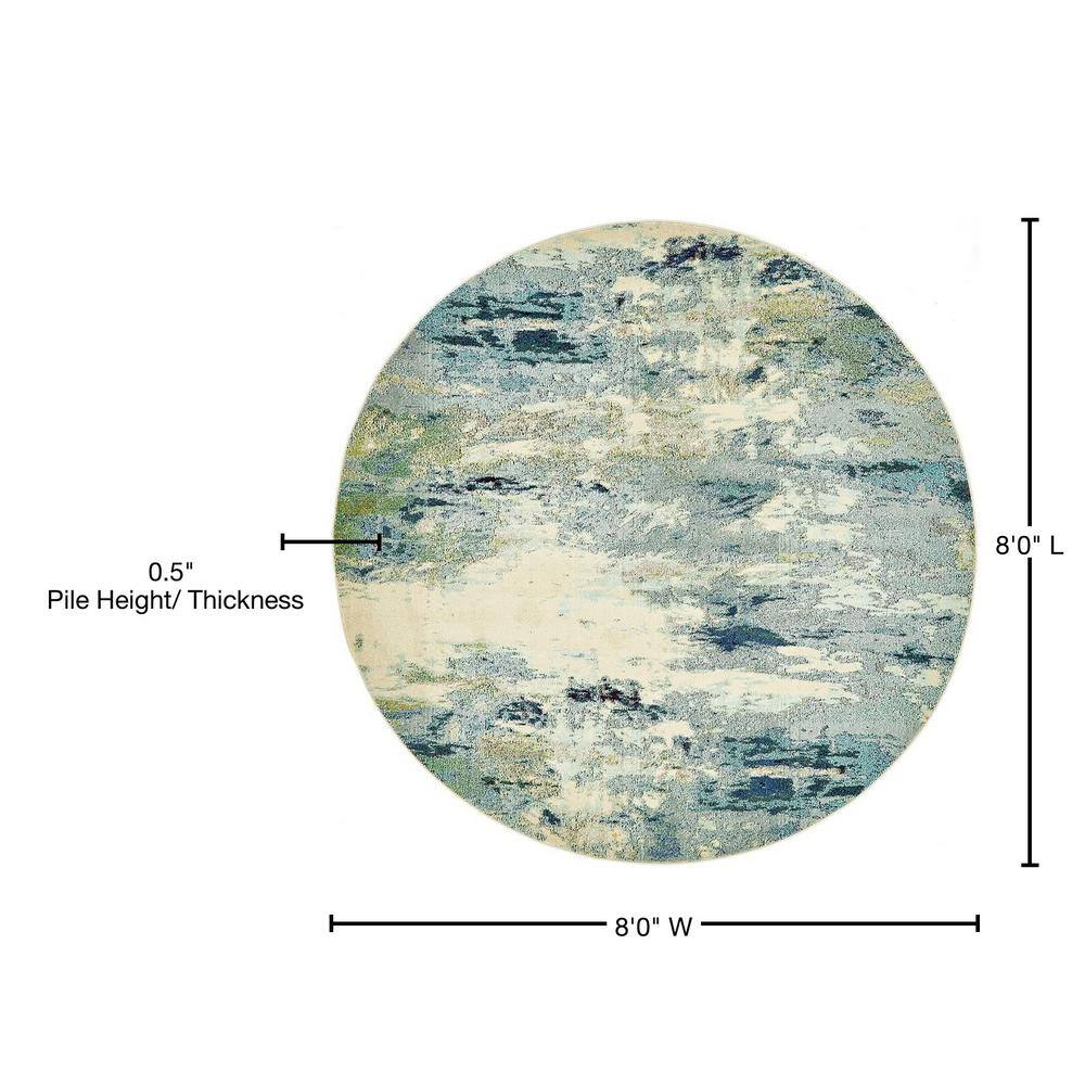 Theia Light Blue Abstract 8' Round Synthetic Area Rug