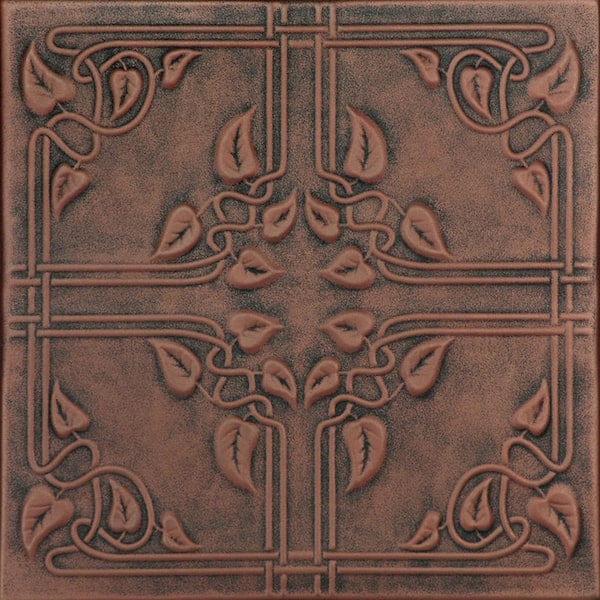 A La Maison Ceilings Ivy Leaves Antique Copper Orange 1.6 ft. x 1.6 ft. Decorative Foam Glue Up Ceiling Tile (21.6 sq. ft./case)