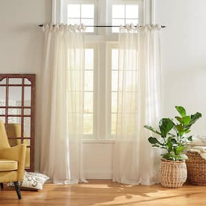 Vienna Off-White Solid Poly-Linen 52(in)X84(in) Tie Top Sheer Curtain Panel