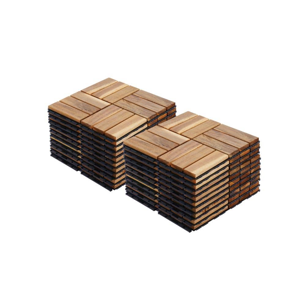 12 in. x 12 in. Checker Pattern Acacia Wood Interlocking Deck Tiles in Yellow for Patio, Pool Side (Set of 20 Tiles) price history on PriceWatchPro
