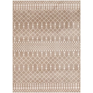 Astra Machine Washable Taupe 4 ft. x 6 ft. Moroccan Transitional Area Rug